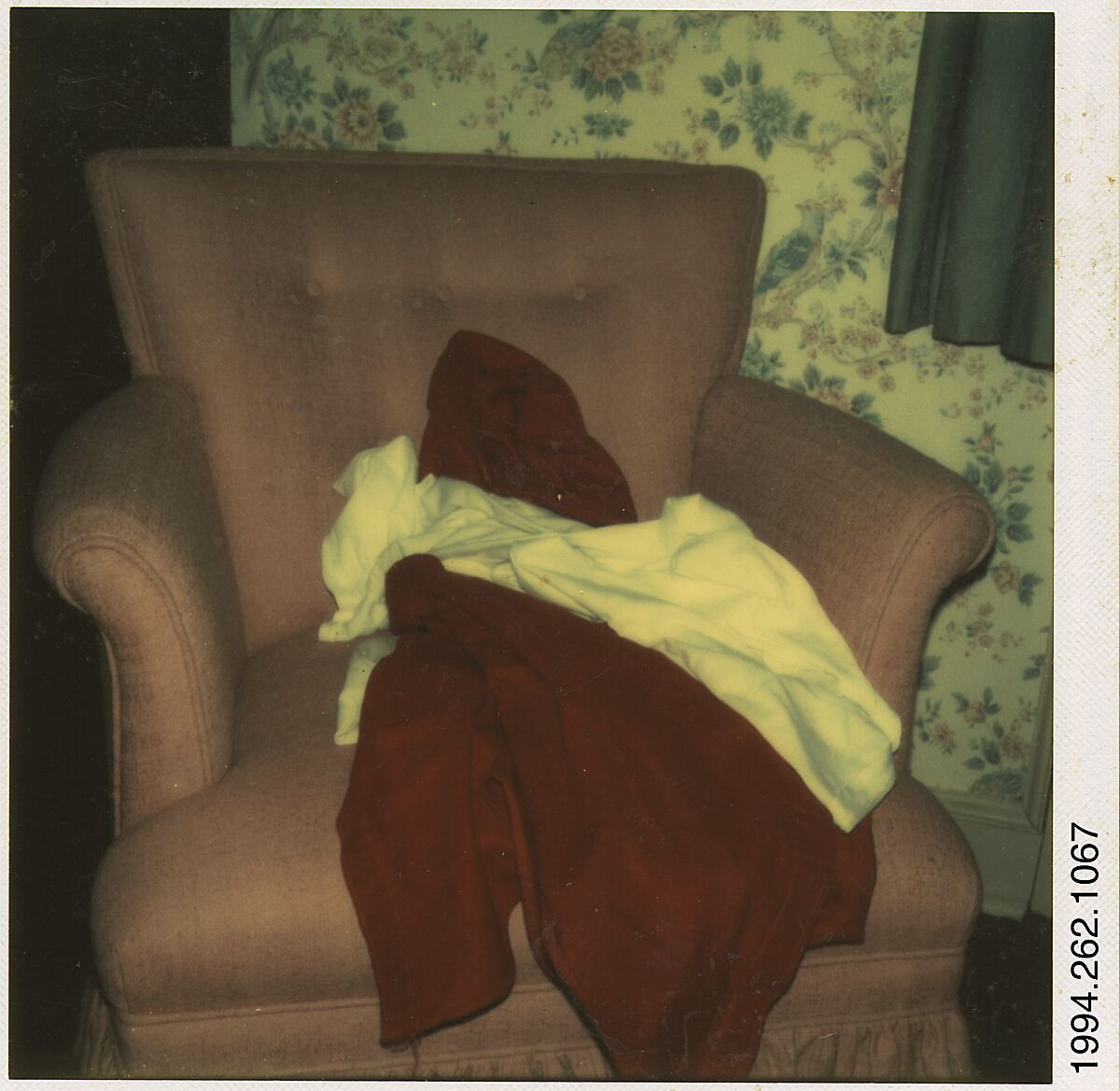 [Clothes on Armchair], Walker Evans (American, St. Louis, Missouri 1903–1975 New Haven, Connecticut), Instant internal dye diffusion transfer print (Polaroid SX-70) 