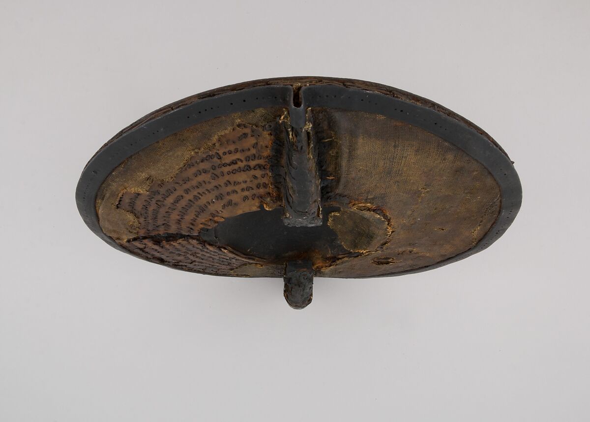 Buckler, Iron, pigskin, brass, wood, fiber (flax), linen, British, Wrexham, Wales