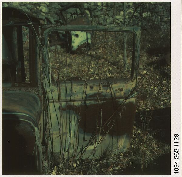 [Auto Junkyard, Old Lyme, Connecticut: Door], Walker Evans (American, St. Louis, Missouri 1903–1975 New Haven, Connecticut), Instant internal dye diffusion transfer print (Polaroid SX-70) 
