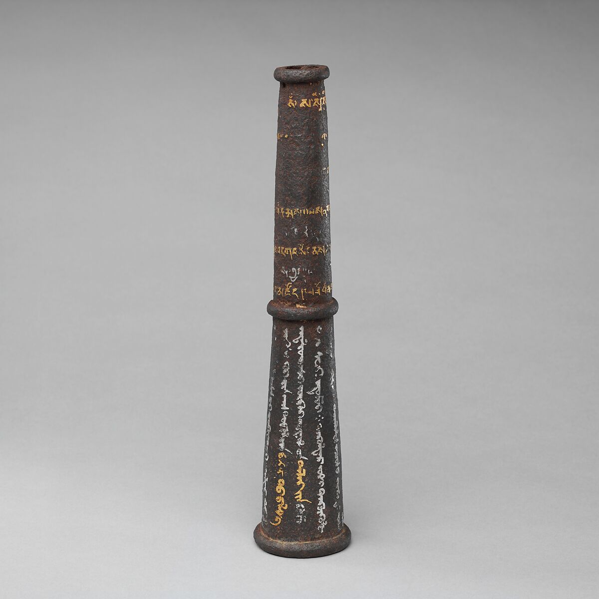 Socket from a Spearhead or a Ceremonial Staff, Iron, gold, silver, Tibetan or Mongolian 