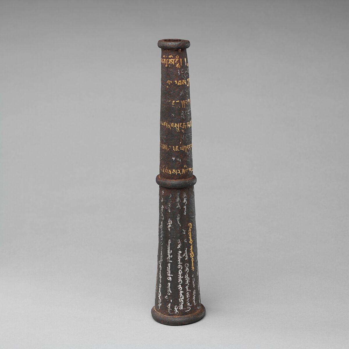 Socket from a Ceremonial Spearhead or Staff, Decorated with the Name of the Fourth Dalai Lama, Iron, gold, silver, Tibetan or Mongolian