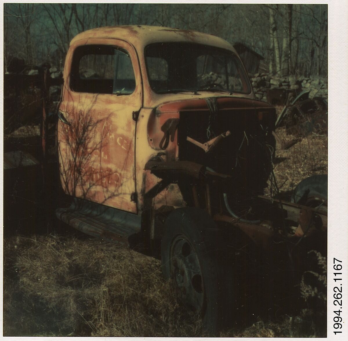 [Auto Junkyard, Old Lyme, Connecticut: Truck], Walker Evans (American, St. Louis, Missouri 1903–1975 New Haven, Connecticut), Instant internal dye diffusion transfer print (Polaroid SX-70) 