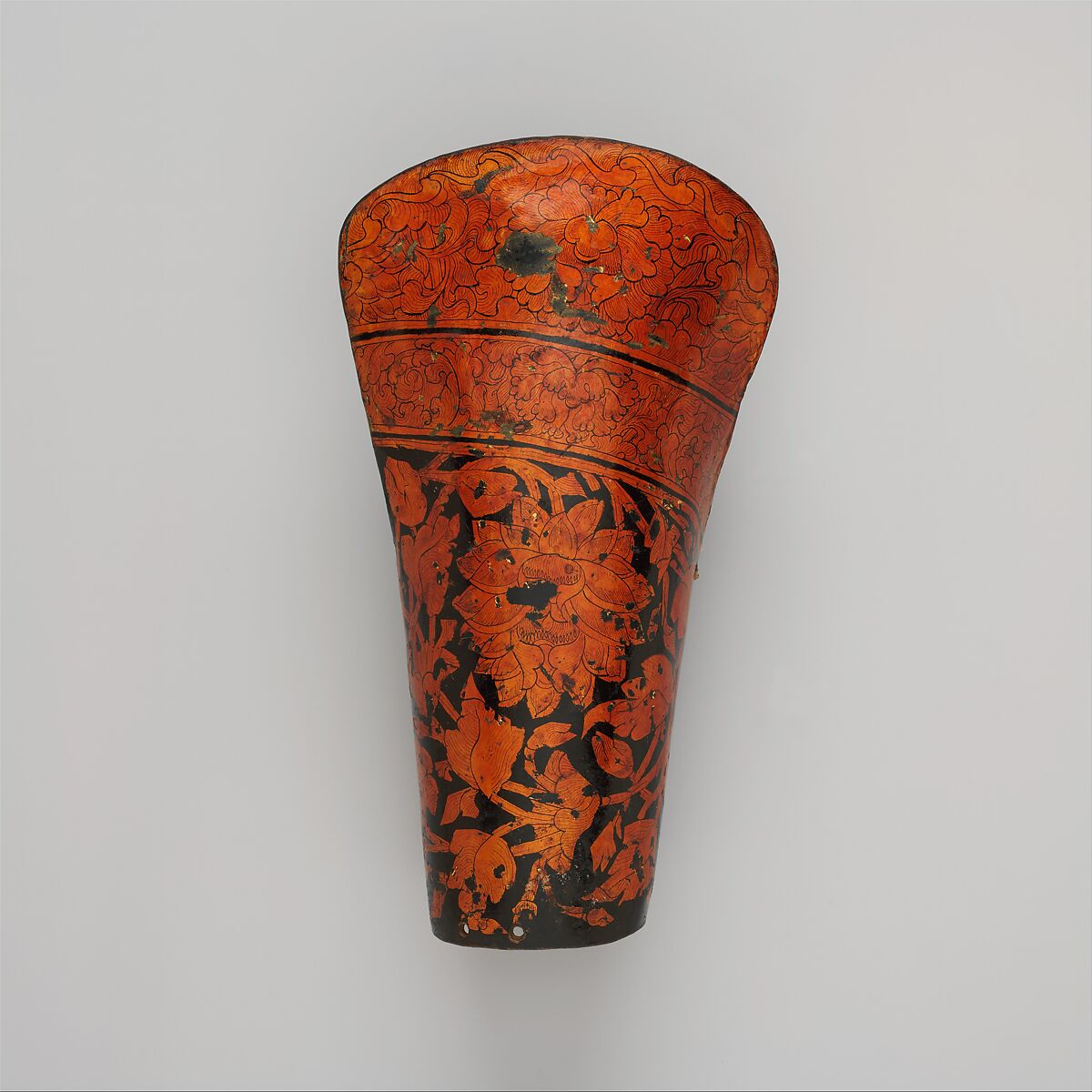 Forearm Guard for the Left Arm, Leather, shellac, gold, pigment, Tibetan or Mongolian 