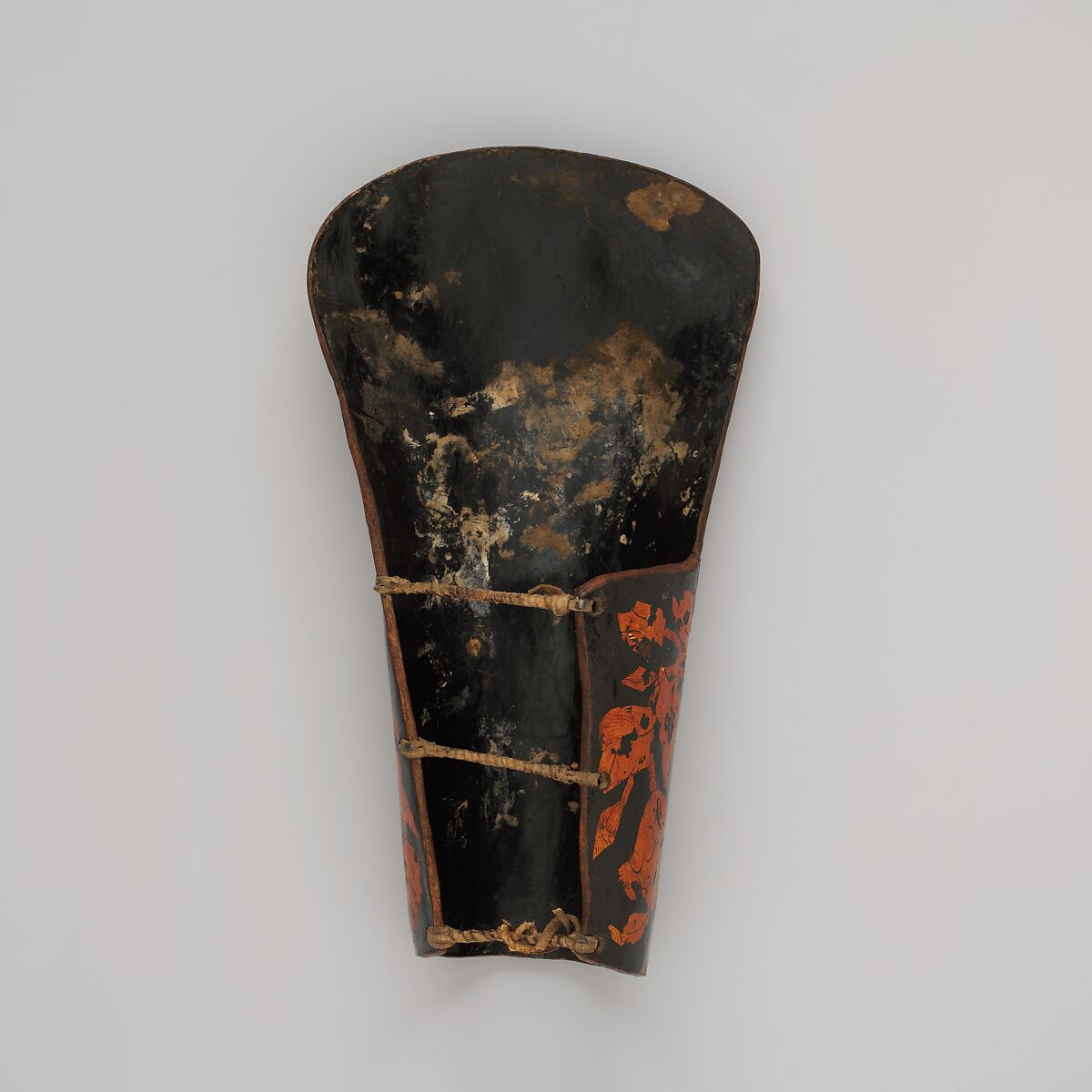 Forearm Guard for the Left Arm, Leather, shellac, gold, pigment, Tibetan or Mongolian