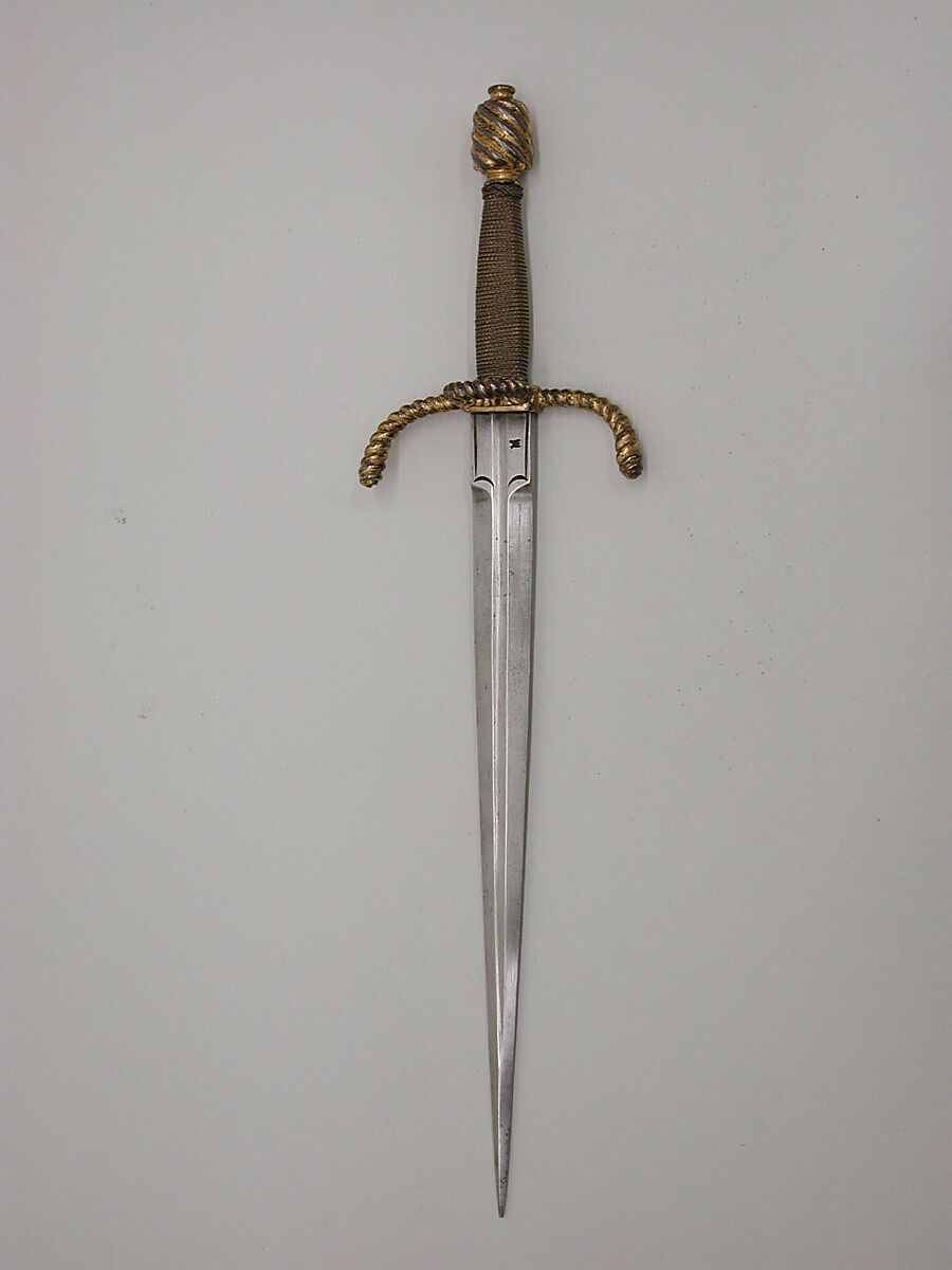 Parrying Dagger, Steel, gold, copper wire, wood, German, Saxon 