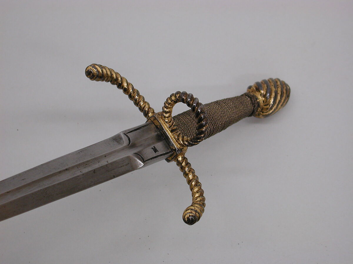Parrying Dagger, Steel, gold, copper wire, wood, German, Saxon
