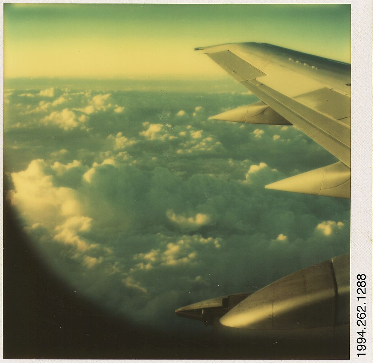 [Wing and Clouds From Plane Window], Walker Evans (American, St. Louis, Missouri 1903–1975 New Haven, Connecticut), Instant internal dye diffusion transfer print (Polaroid SX-70) 