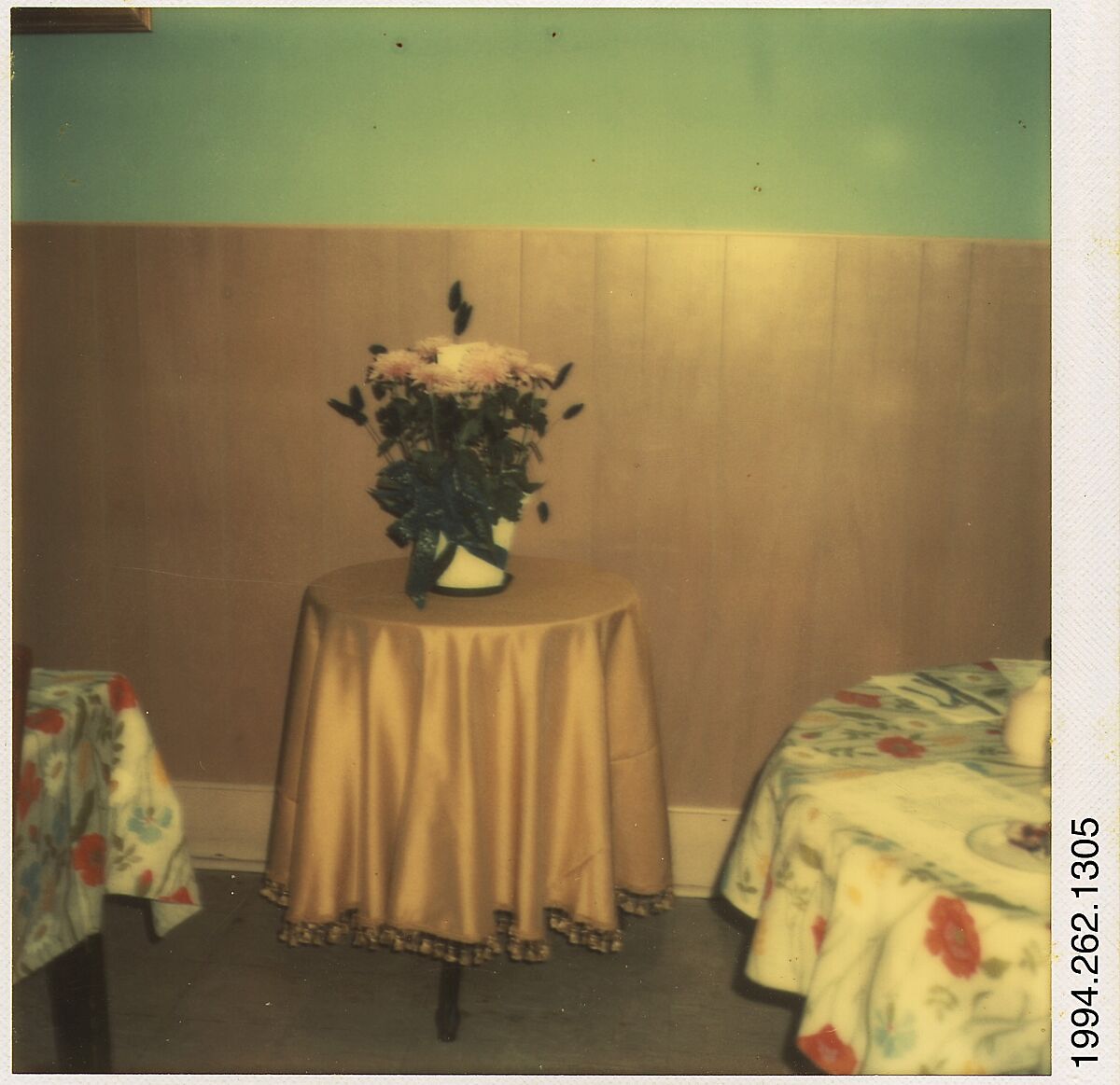 [Carnations on Table], Walker Evans (American, St. Louis, Missouri 1903–1975 New Haven, Connecticut), Instant internal dye diffusion transfer print (Polaroid SX-70) 