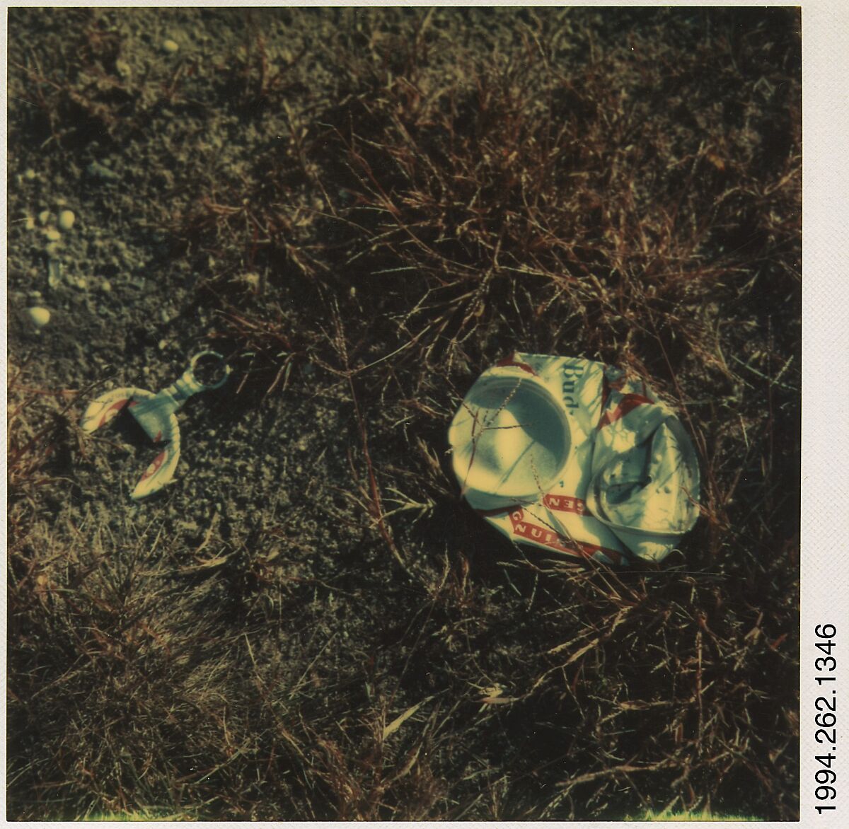 [Crushed Can: Budweiser], Walker Evans (American, St. Louis, Missouri 1903–1975 New Haven, Connecticut), Instant internal dye diffusion transfer print (Polaroid SX-70) 