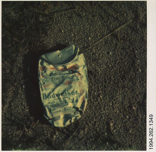 [Crushed Can: Budweiser], Walker Evans (American, St. Louis, Missouri 1903–1975 New Haven, Connecticut), Instant internal dye diffusion transfer print (Polaroid SX-70) 