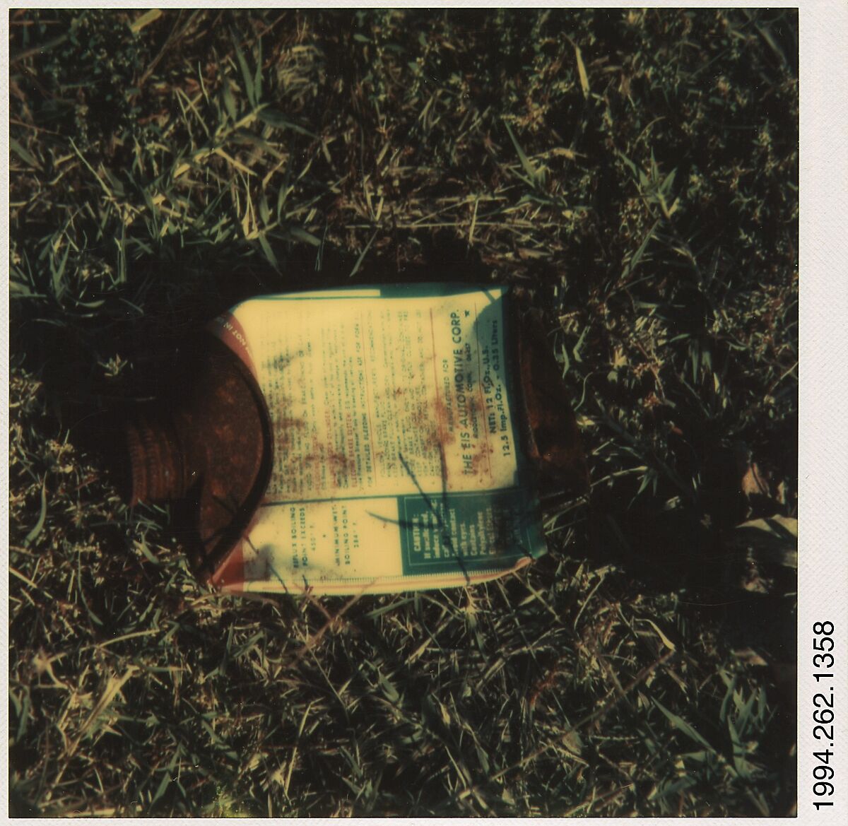 [Crushed Can: "Sure-Mate" Oil], Walker Evans (American, St. Louis, Missouri 1903–1975 New Haven, Connecticut), Instant internal dye diffusion transfer print (Polaroid SX-70) 