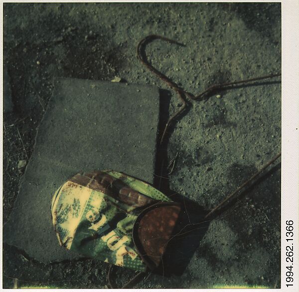 [Trash: Crushed Sprite Can with Wire Hanger], Walker Evans (American, St. Louis, Missouri 1903–1975 New Haven, Connecticut), Instant internal dye diffusion transfer print (Polaroid SX-70) 