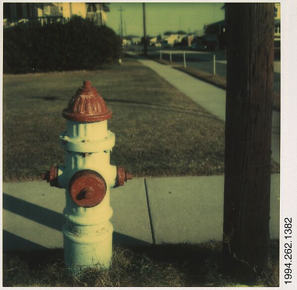 [Fire Hydrant: White Body, Red Cap (with Pole)], Walker Evans (American, St. Louis, Missouri 1903–1975 New Haven, Connecticut), Instant internal dye diffusion transfer print (Polaroid SX-70) 