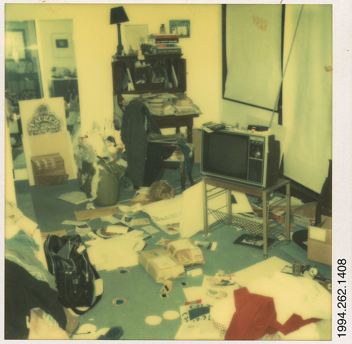 [Walker Evans's Bedroom, Old Lyme, Connecticut], Walker Evans (American, St. Louis, Missouri 1903–1975 New Haven, Connecticut), Instant internal dye diffusion transfer print (Polaroid SX-70) 