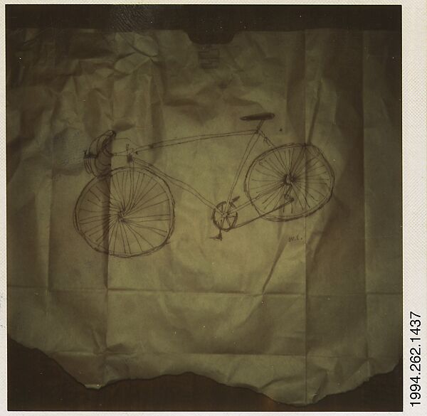 [Walker Evans's Drawing of Bicycle on Grocery Bag], Walker Evans (American, St. Louis, Missouri 1903–1975 New Haven, Connecticut), Instant internal dye diffusion transfer print (Polaroid SX-70) 