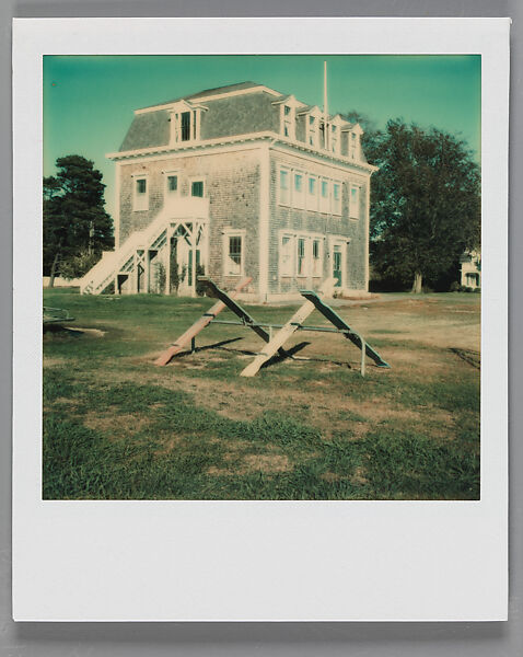 [Three-Story Clapboard House and Seesaws, Martha's Vineyard, Massachusetts], Walker Evans (American, St. Louis, Missouri 1903–1975 New Haven, Connecticut), Instant internal dye diffusion transfer print (Polaroid SX-70) 
