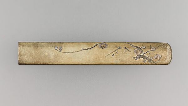 Knife Handle (Kozuka), Copper-silver alloy (shibuichi), silver, Japanese 