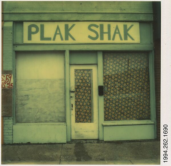 [Storefront Facade: "PLAK SHAK"], Walker Evans (American, St. Louis, Missouri 1903–1975 New Haven, Connecticut), Instant internal dye diffusion transfer print (Polaroid SX-70) 