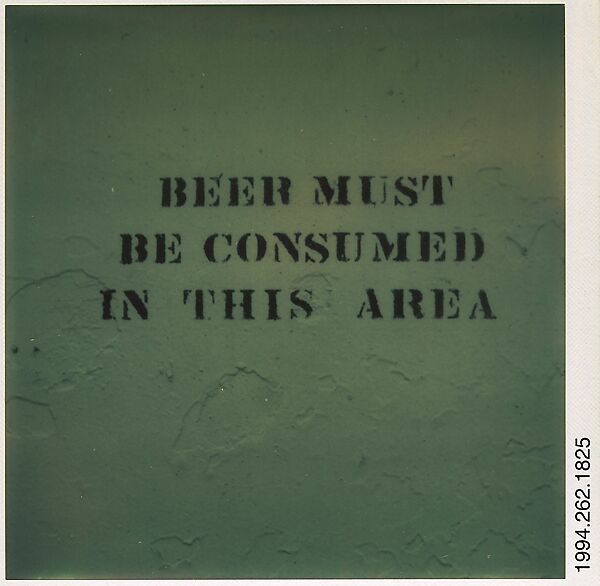 [Stencilled Wall Sign, Ferry to Martha's Vineyard: "Beer Must Be Consumed in This Area"], Walker Evans (American, St. Louis, Missouri 1903–1975 New Haven, Connecticut), Instant internal dye diffusion transfer print (Polaroid SX-70) 
