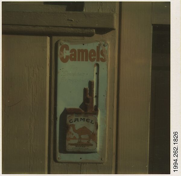 [Metal Cigarette Advertisement: "Camels"], Walker Evans (American, St. Louis, Missouri 1903–1975 New Haven, Connecticut), Instant internal dye diffusion transfer print (Polaroid SX-70) 