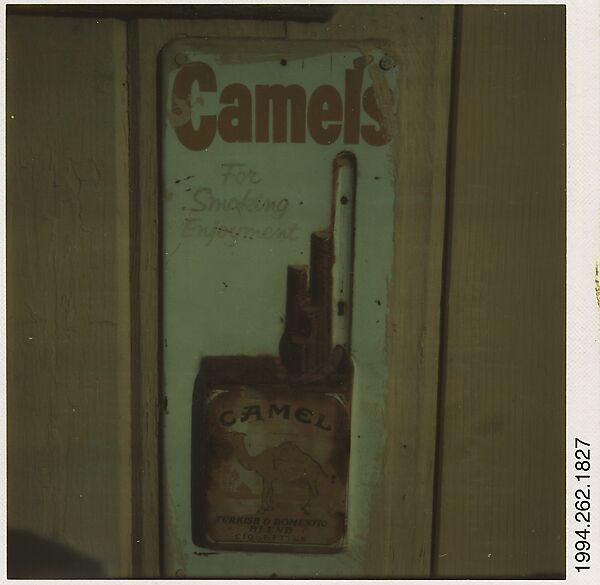 [Metal Cigarette Advertisement: "Camels"], Walker Evans (American, St. Louis, Missouri 1903–1975 New Haven, Connecticut), Instant internal dye diffusion transfer print (Polaroid SX-70) 