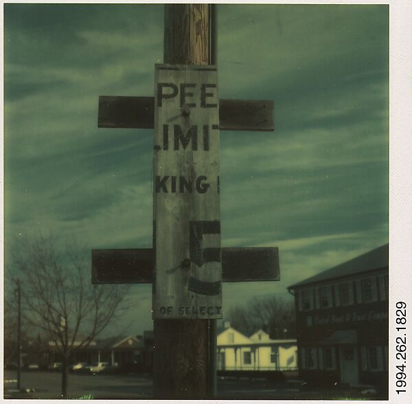 [Speed Limit Sign Fragment on Telephone Pole], Walker Evans (American, St. Louis, Missouri 1903–1975 New Haven, Connecticut), Instant internal dye diffusion transfer print (Polaroid SX-70) 
