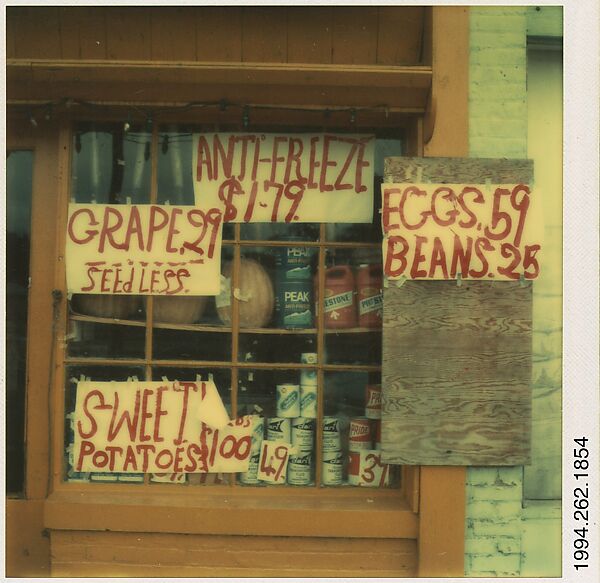 [Detail of Store Facade: "Yellow Front Fruit Stand"], Walker Evans (American, St. Louis, Missouri 1903–1975 New Haven, Connecticut), Instant internal dye diffusion transfer print (Polaroid SX-70) 