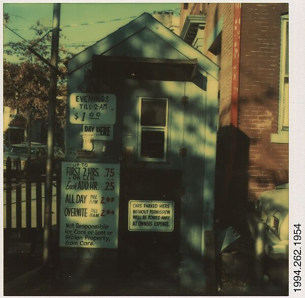 [$1.00 Parking Lot Office, Park Street, New Haven, Connecticut], Walker Evans (American, St. Louis, Missouri 1903–1975 New Haven, Connecticut), Instant internal dye diffusion transfer print (Polaroid SX-70) 