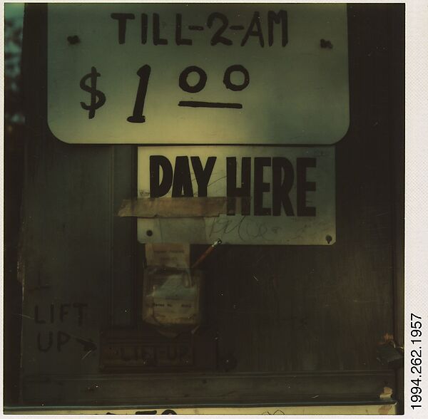 [Detail of $1.00 Parking Lot Office facade, Park Street, New Haven, Connecticut], Walker Evans (American, St. Louis, Missouri 1903–1975 New Haven, Connecticut), Instant internal dye diffusion transfer print (Polaroid SX-70) 