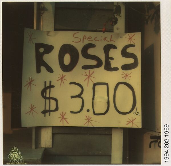[Flower Shop Sign: "ROSES $3.00"], Walker Evans (American, St. Louis, Missouri 1903–1975 New Haven, Connecticut), Instant internal dye diffusion transfer print (Polaroid SX-70) 