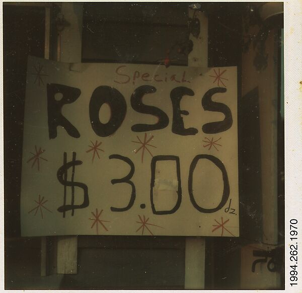 [Flower Shop Sign: "ROSES $3.00"], Walker Evans (American, St. Louis, Missouri 1903–1975 New Haven, Connecticut), Instant internal dye diffusion transfer print (Polaroid SX-70) 