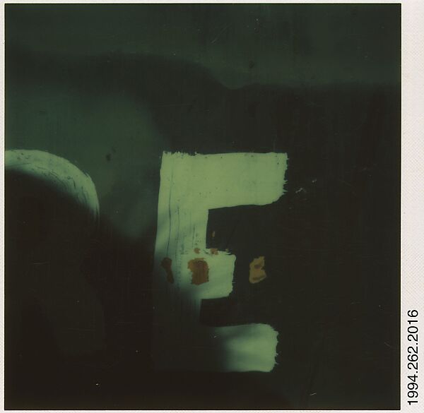 [Detail of Dumpster: "E"], Walker Evans (American, St. Louis, Missouri 1903–1975 New Haven, Connecticut), Instant internal dye diffusion transfer print (Polaroid SX-70) 