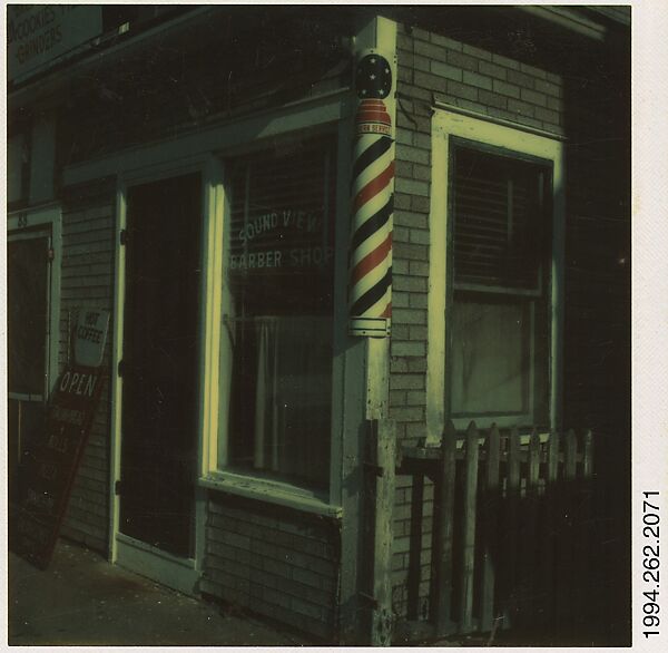 [Soundview Barber Shop (with Hot Coffee Sign in Front)], Walker Evans (American, St. Louis, Missouri 1903–1975 New Haven, Connecticut), Instant internal dye diffusion transfer print (Polaroid SX-70) 