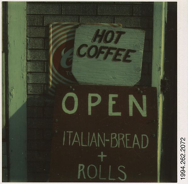 [Hot Coffee Sign], Walker Evans (American, St. Louis, Missouri 1903–1975 New Haven, Connecticut), Instant internal dye diffusion transfer print (Polaroid SX-70) 