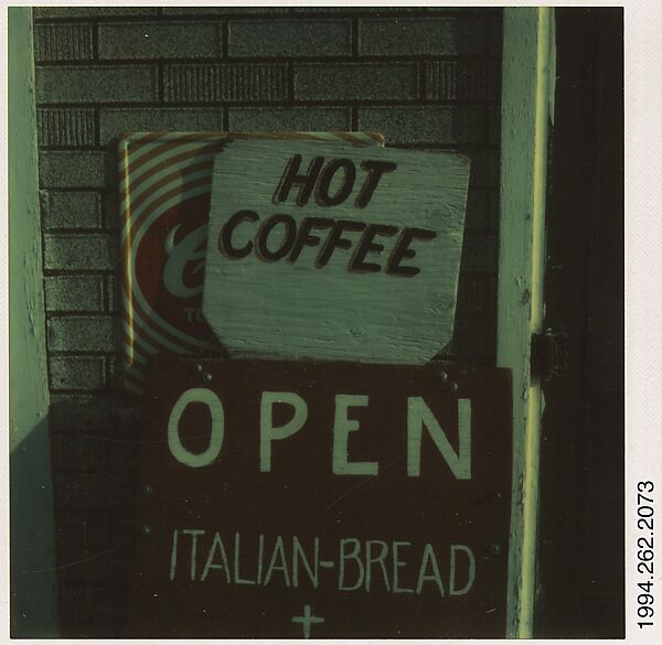 [Hot Coffee Sign], Walker Evans (American, St. Louis, Missouri 1903–1975 New Haven, Connecticut), Instant internal dye diffusion transfer print (Polaroid SX-70) 