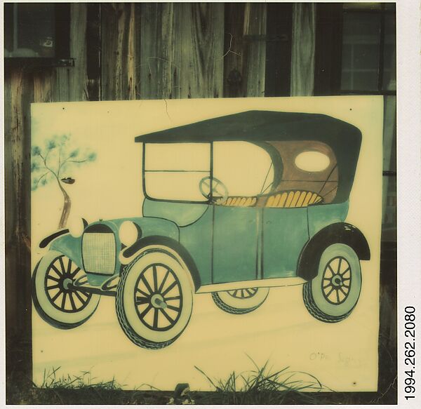[Hand-Painted Sign of Model T Ford, Old Lyme, Connecticut], Walker Evans (American, St. Louis, Missouri 1903–1975 New Haven, Connecticut), Instant internal dye diffusion transfer print (Polaroid SX-70) 