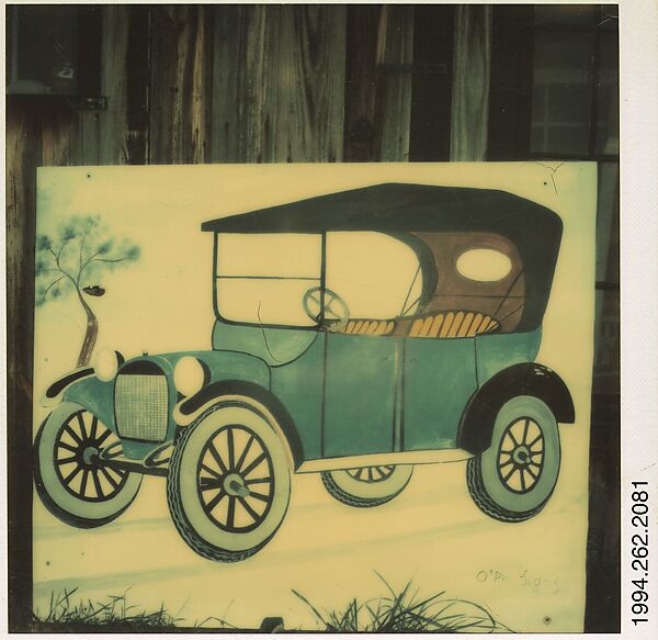 [Hand-Painted Sign of Model T Ford, Old Lyme, Connecticut], Walker Evans (American, St. Louis, Missouri 1903–1975 New Haven, Connecticut), Instant internal dye diffusion transfer print (Polaroid SX-70) 