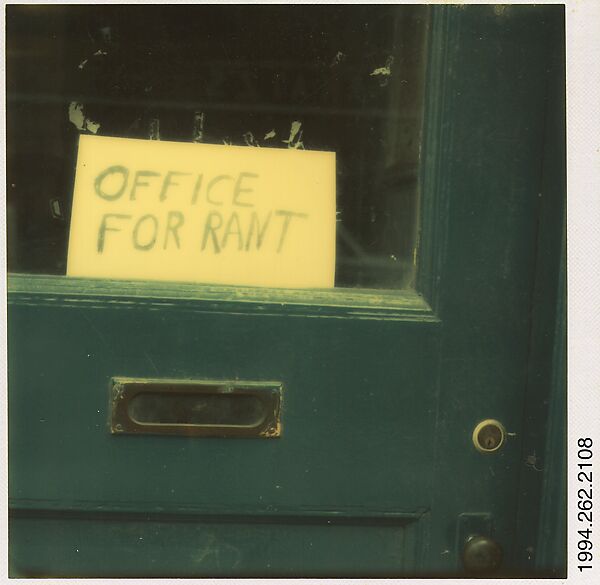 [Sign in Door: "Office for Rant"], Walker Evans (American, St. Louis, Missouri 1903–1975 New Haven, Connecticut), Instant internal dye diffusion transfer print (Polaroid SX-70) 