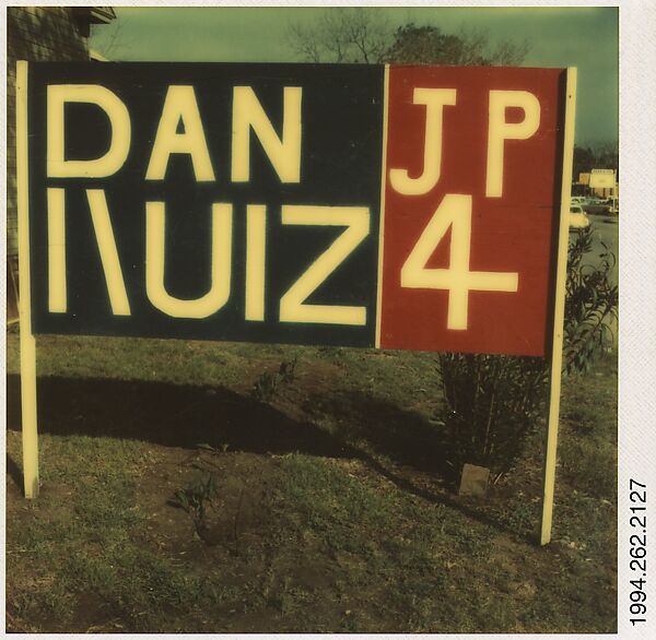[Sign: "Dan Ruiz"], Walker Evans (American, St. Louis, Missouri 1903–1975 New Haven, Connecticut), Instant internal dye diffusion transfer print (Polaroid SX-70) 