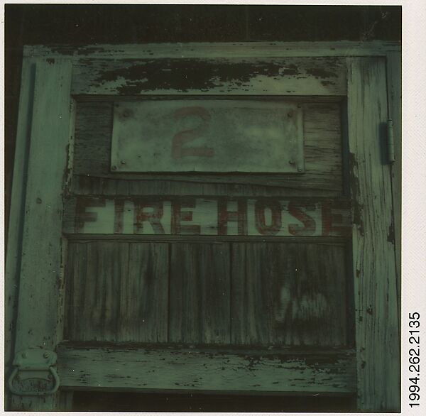 [Door Marked "1 FIRE HOSE"], Walker Evans (American, St. Louis, Missouri 1903–1975 New Haven, Connecticut), Instant internal dye diffusion transfer print (Polaroid SX-70) 