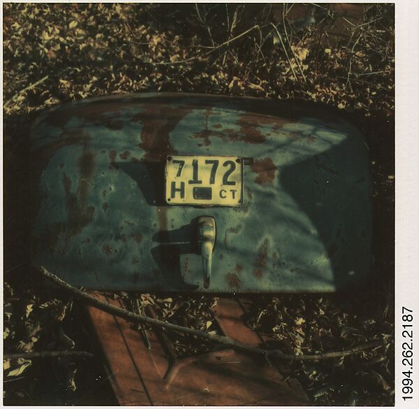 [Junked Automobile Trunk with Connecticut License Plate], Walker Evans (American, St. Louis, Missouri 1903–1975 New Haven, Connecticut), Instant internal dye diffusion transfer print (Polaroid SX-70) 