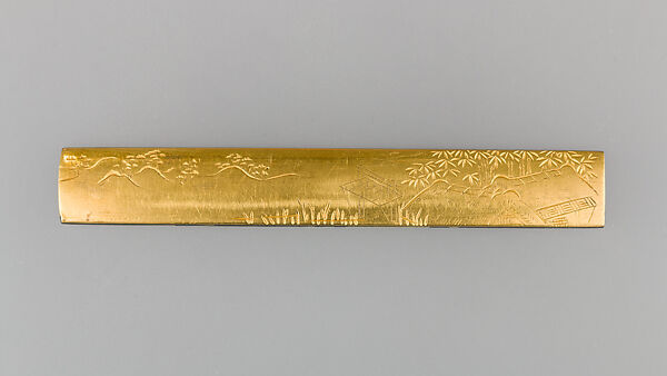 Knife Handle (Kozuka), Copper-gold alloy (shakudō), gold, silver, Japanese