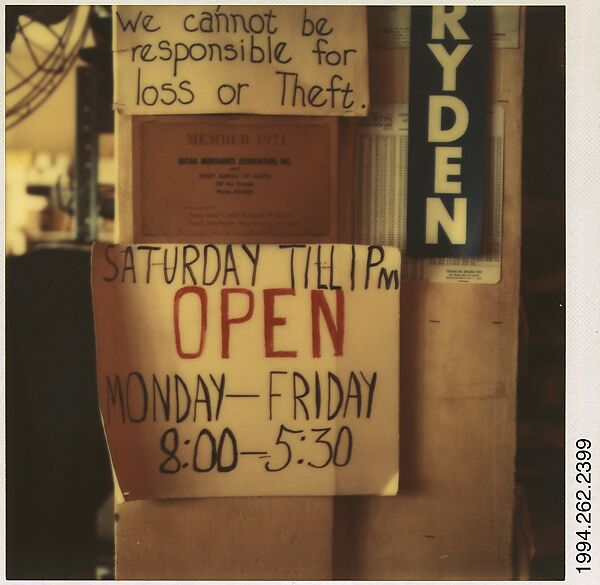 [Posted Signs, Austin, Texas], Walker Evans (American, St. Louis, Missouri 1903–1975 New Haven, Connecticut), Instant internal dye diffusion transfer print (Polaroid SX-70) 