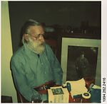 [Walker Evans Seated at His 71st Birthday Party], Unknown (American), Instant internal dye diffusion transfer print (Polaroid SX-70) 
