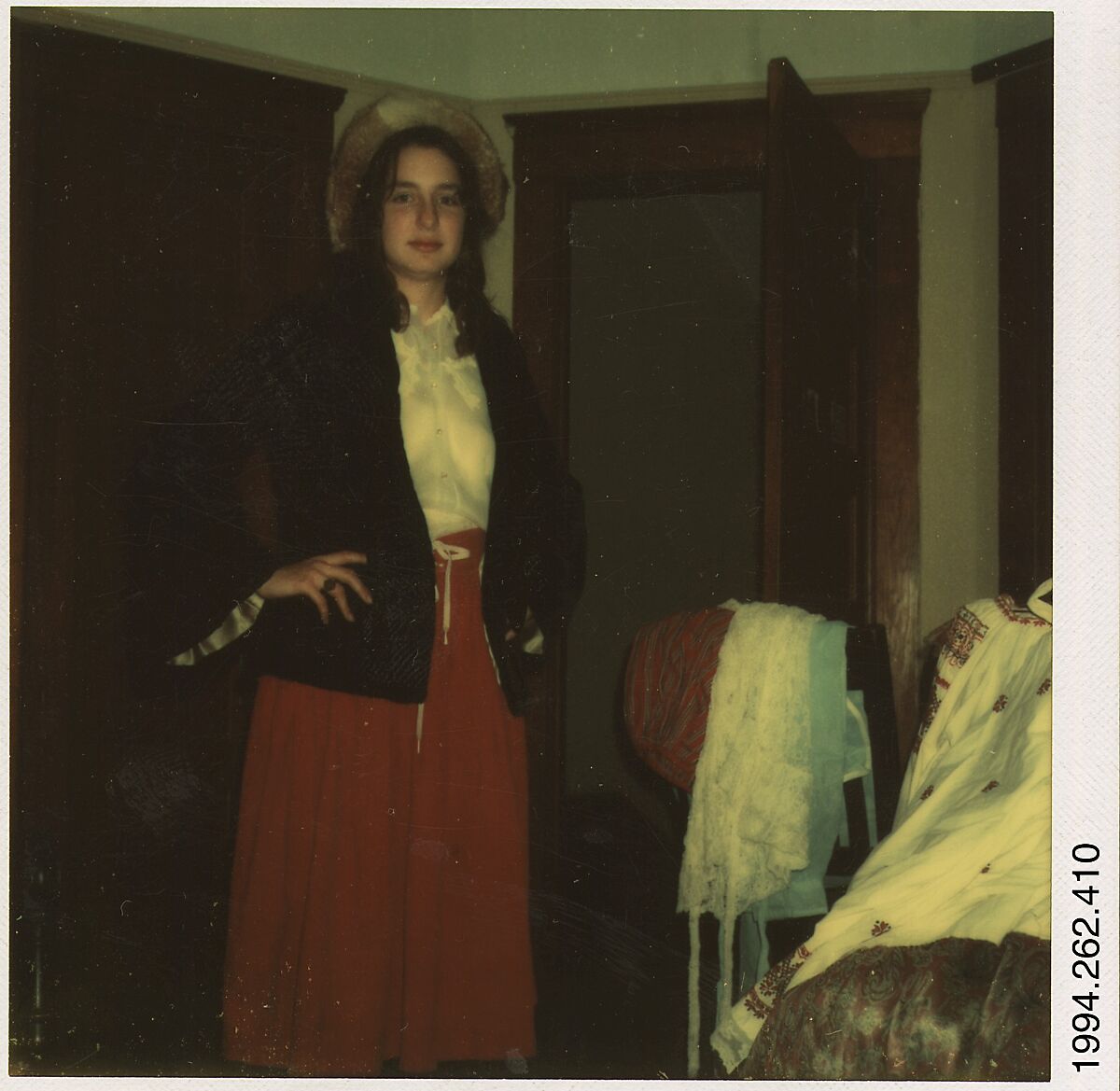 [Carla Steiger in Fur Hat, Oberlin, Ohio], Walker Evans (American, St. Louis, Missouri 1903–1975 New Haven, Connecticut), Instant internal dye diffusion transfer print (Polaroid SX-70) 