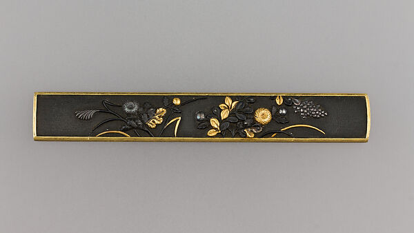 Knife Handle (Kozuka), Copper-gold alloy (shakudō), silver, gold, Japanese 