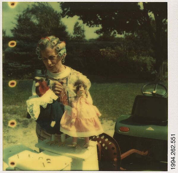 [The Chicken Lady with her Dressed-up Stuffed Chickens, South Kingston, Rhode Island], Walker Evans (American, St. Louis, Missouri 1903–1975 New Haven, Connecticut), Instant internal dye diffusion transfer print (Polaroid SX-70) 