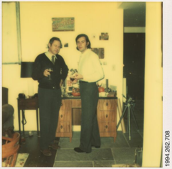 [Walker Evans's 70th Birthday Party, Old Lyme, Connecticut: Jerry Thompson and Leslie Katz], Walker Evans (American, St. Louis, Missouri 1903–1975 New Haven, Connecticut), Instant internal dye diffusion transfer print (Polaroid SX-70) 