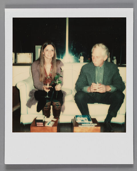 [Walker Evans's 70th Birthday Party, Old Lyme, Connecticut: Liz Lesy and Unidentified Man], Walker Evans (American, St. Louis, Missouri 1903–1975 New Haven, Connecticut), Instant internal dye diffusion transfer print (Polaroid SX-70) 