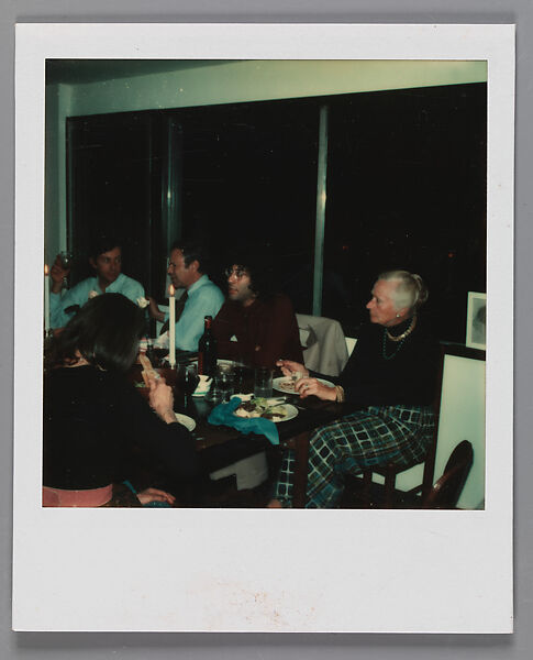 [Walker Evans's 70th Birthday Party, Old Lyme, Connecticut: Jerry Thompson, Leslie Katz, Michael Lesy, and Mary Knollenberg], Walker Evans (American, St. Louis, Missouri 1903–1975 New Haven, Connecticut), Instant internal dye diffusion transfer print (Polaroid SX-70) 